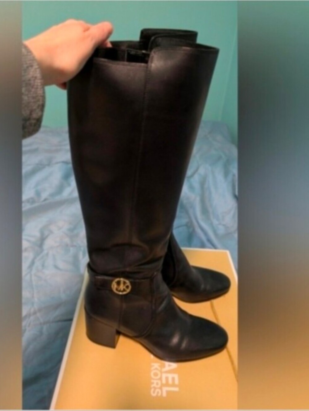 Michael Kors Carmen Below the Knee Heeled Boots with Gold Hardware